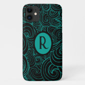 Personalisierte Aqua & Black Artistic Wirbel Case-Mate iPhone Hülle (Rückseite)