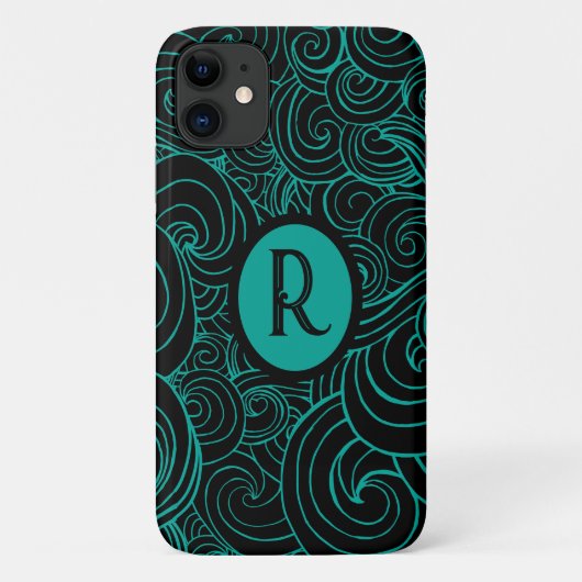 Personalisierte Aqua & Black Artistic Wirbel Case-Mate iPhone Hülle (Rückseite)
