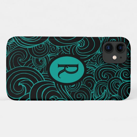 Personalisierte Aqua & Black Artistic Wirbel Case-Mate iPhone Hülle (Rückseite (Horizontal))