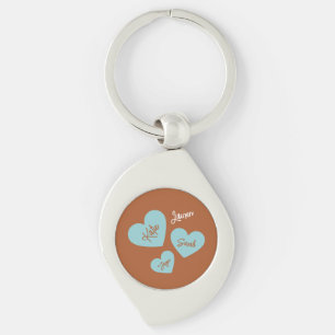 Personalisierte Aquamarin Hearts Mother & Children Schlüsselanhänger