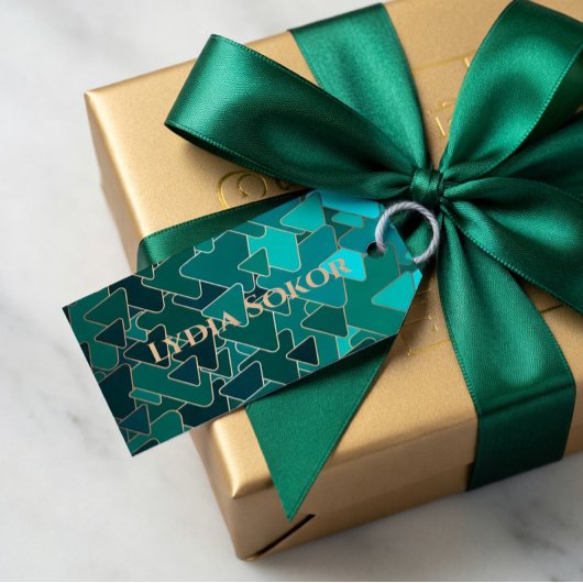 Personalisierte Aquamarin- und Goldgeometrie Geschenkanhänger