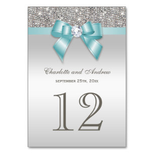 Personalisierte Aquamarine blaue Imitate Bow Silve Tischnummer