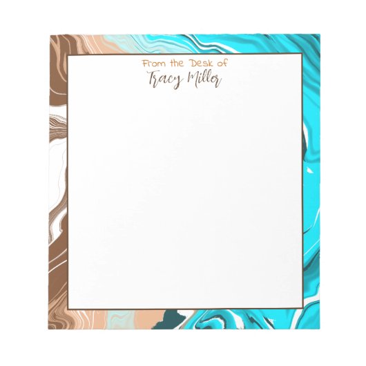 Personalisierte Aquamarine, blaue und braune Marmo Notizblock (Vorderseite)
