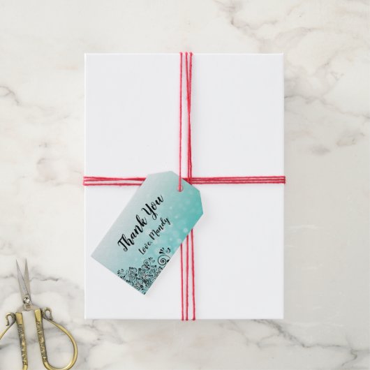 Personalisierte Aquamarine Bokeh Danke, dass Sie G Geschenkanhänger (Mit Garn)