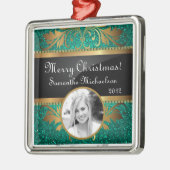 Personalisierte Aquamarine Glitzer-Sequenzierung f Silbernes Ornament (Links)