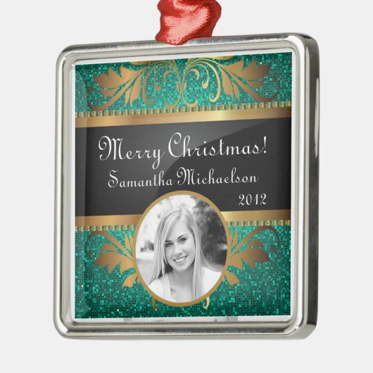 Personalisierte Aquamarine Glitzer-Sequenzierung f Silbernes Ornament (Links)