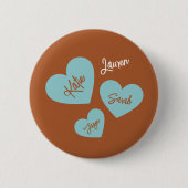 Personalisierte Aquamarine Herzen mit Kindernamen Button (Vorderseite)