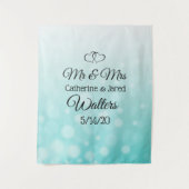 Personalisierte Aquamarine Hochzeitsbanner Wandteppich (Vorderseite)