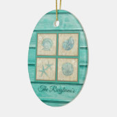Personalisierte Aquamarine Muschelschmuck Keramik Ornament (Links)