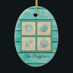 Personalisierte Aquamarine Muschelschmuck Keramik Ornament<br><div class="desc">Personalisierte Aquamarine Muschelschmuck</div>