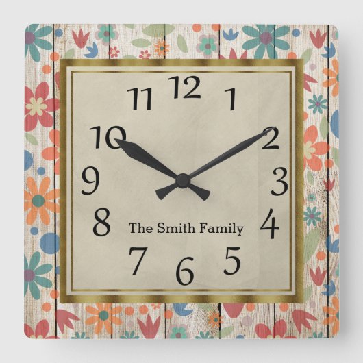 Personalisierte Aquamarine Orange Rote Blüte auf g Quadratische Wanduhr (Vorderseite)