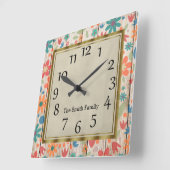 Personalisierte Aquamarine Orange Rote Blüte auf g Quadratische Wanduhr (Winkel)