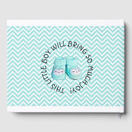 Personalisierte Aquamarine Streifen Babydusche Buc Gästebuch (Rückseite)