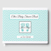 Personalisierte Aquamarine Streifen Babydusche Buc Gästebuch (Vorderseite)