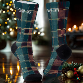 Personalisierte Aquamarine und Burgund Tartan Kari Socken