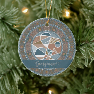 Personalisierte Aquamarine und Gold Abstrakt Accen Keramik Ornament