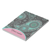 Personalisierte Aquamarine und rosa Paisley Notizblock (Rotiert)