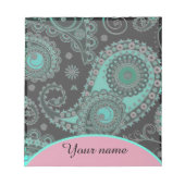 Personalisierte Aquamarine und rosa Paisley Notizblock (Vorderseite)