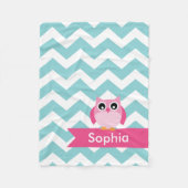 Personalisierte Aquamarine Zickzack Rosa Owl Fleec Fleecedecke (Vorderseite)