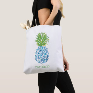 Personalisierte Aquarell-Ananas Chinoiserie Tasche