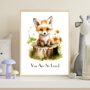 Personalisierte Aquarell-Baby-Fuchs-Kinderzimmer-W Poster