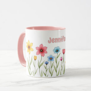 Personalisierte Aquarell-Blumen-Kaffee Tasse