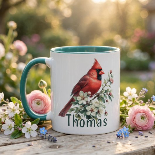 Personalisierte Aquarell-Blumen-Kardinal Tasse