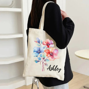 Personalisierte Aquarell-Blumen-Tasche für Brautju Tragetasche
