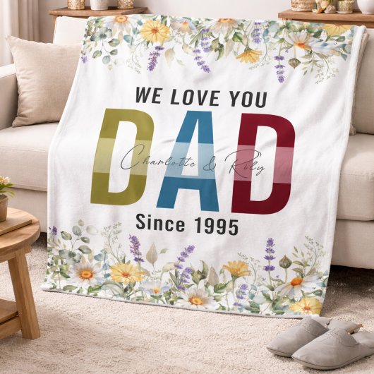 Personalisierte Aquarell-Blumen zum Vatertag Fleecedecke