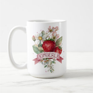 Personalisierte Aquarell-Erdbeere Kaffeetasse