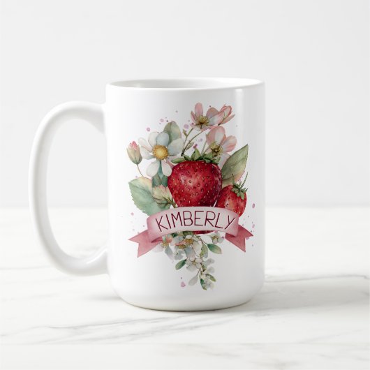 Personalisierte Aquarell-Erdbeere Kaffeetasse (Links)