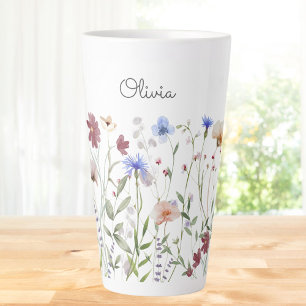 Personalisierte Aquarell-Farbenfrohe Wildblumenwie Milchtasse