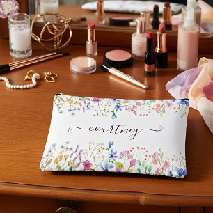 Personalisierte Aquarell-Frühlingsblumen Zubehörtasche