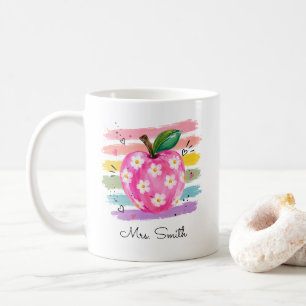 Personalisierte Aquarell-Gänseblümchen-Apfel Kaffeetasse
