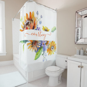 Personalisierte Aquarell-Gänseblümchen Duschvorhang
