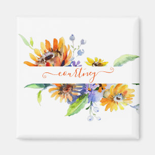 Personalisierte Aquarell-Gänseblümchen Magnet