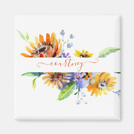Personalisierte Aquarell-Gänseblümchen Magnet (Vorne)
