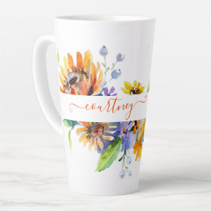 Personalisierte Aquarell-Gänseblümchen Milchtasse