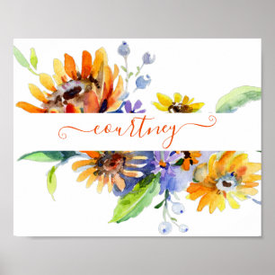 Personalisierte Aquarell-Gänseblümchen Poster