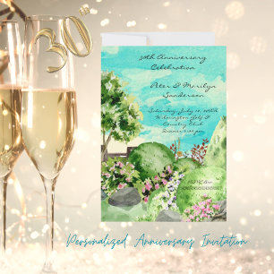 Personalisierte Aquarell-Gartenszene zum Jahrestag Einladung