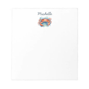Personalisierte Aquarell-Krabbe Sommerstrand Notizblock