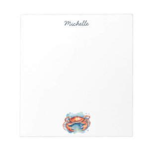 Personalisierte Aquarell-Krabbe Sommerstrand Notizblock