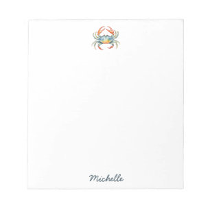 Personalisierte Aquarell-Krabbe Sommerstrand Notizblock