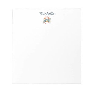 Personalisierte Aquarell-Krabbe Sommerstrand Notizblock