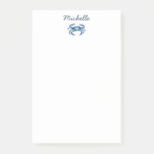 Personalisierte Aquarell-Krabbe Sommerstrand Post-it Klebezettel (Vorderseite)