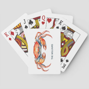 Personalisierte Aquarell-Krabbe Sommerstrand Spielkarten