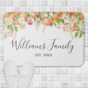 Personalisierte Aquarell-Orangen-Blumen Elegant Badematte