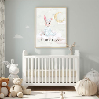Personalisierte Aquarell-Schlafhasen-Kinderzimmer- Poster
