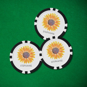 Personalisierte Aquarell-Sonnenblume Pokerchips