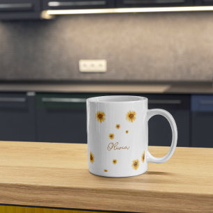 Personalisierte Aquarell-Sonnenblumen Kaffeetasse